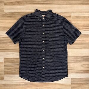 Faherty Brand Mens Indigo Organic Cotton Scale Pattern Short Sleeve Shirt Size M